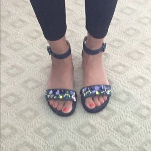 J.Crew denim with beaded accent sandals